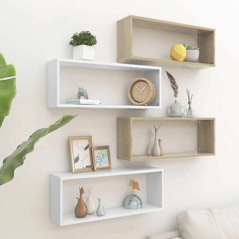 

Estantes cubo pared 4 uds aglomerado blanco y Sonoma 60x15x23cm - Beige - Youthup