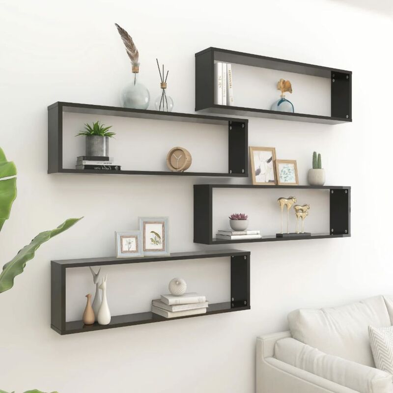

Estantes cubo pared 4 uds aglomerado negro brillo 100x15x30 cm - Negro - Youthup