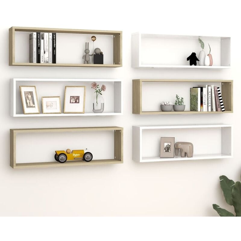 

Estantes cubo pared 6 uds aglomerado blanco roble 80x15x26,5 cm - Beige - Youthup