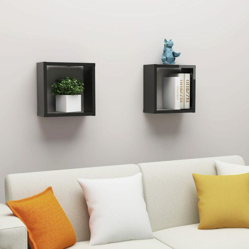 

Estantes cubos pared 2 uds aglomerado negro brillante 30x15x30cm - Negro - Youthup