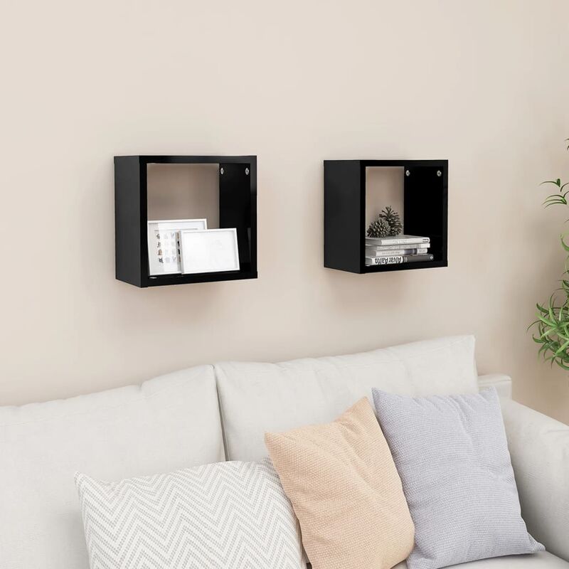 

Estantes cubos pared 2 uds negro brillante 26x15x26 cm - Negro - Youthup