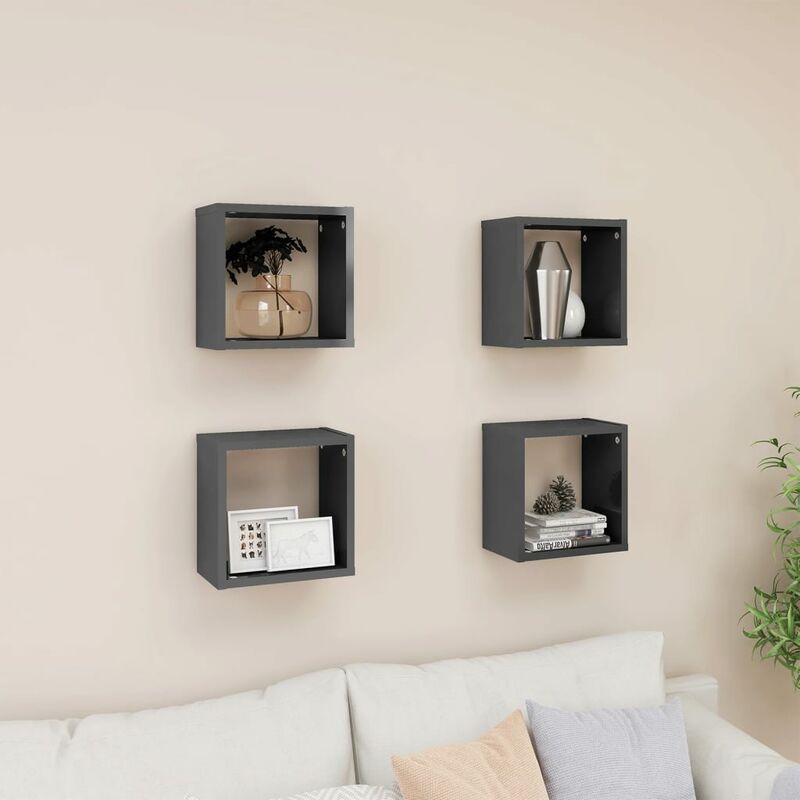 

Estantes cubos pared 4 uds gris brillante 26x15x26 cm - Gris - Youthup