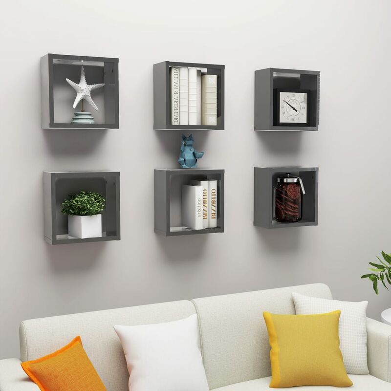 

Estantes cubos pared 6 uds aglomerado gris brillante 30x15x30cm - Gris - Youthup