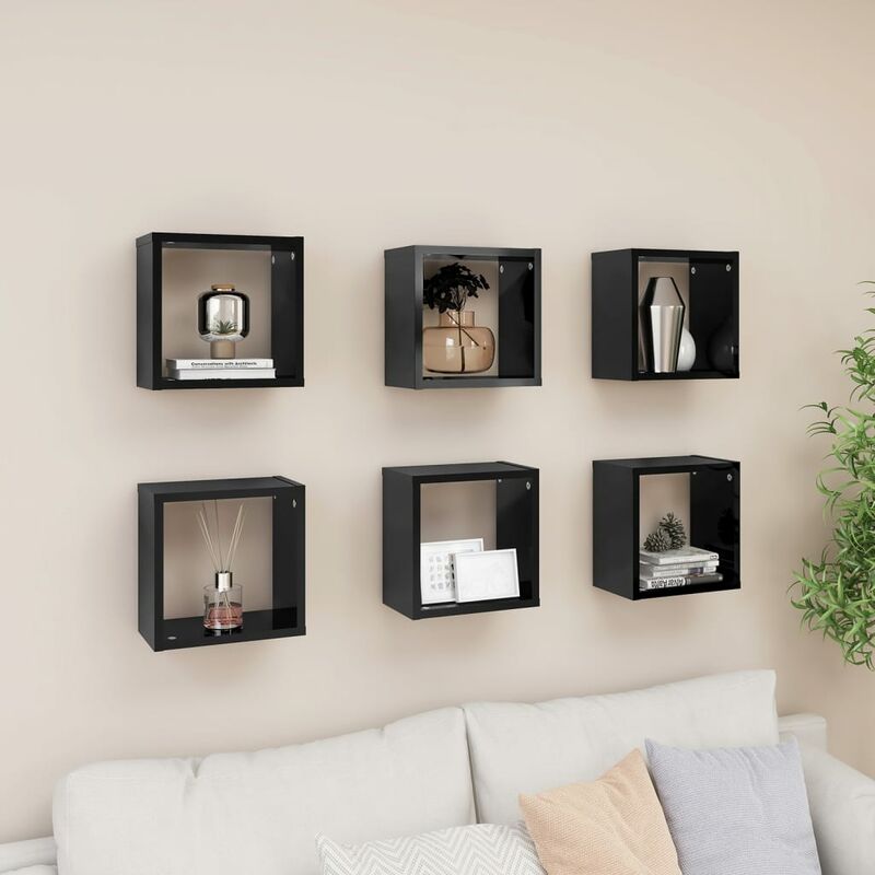 

Estantes cubos pared 6 uds negro brillante 26x15x26 cm - Negro - Youthup