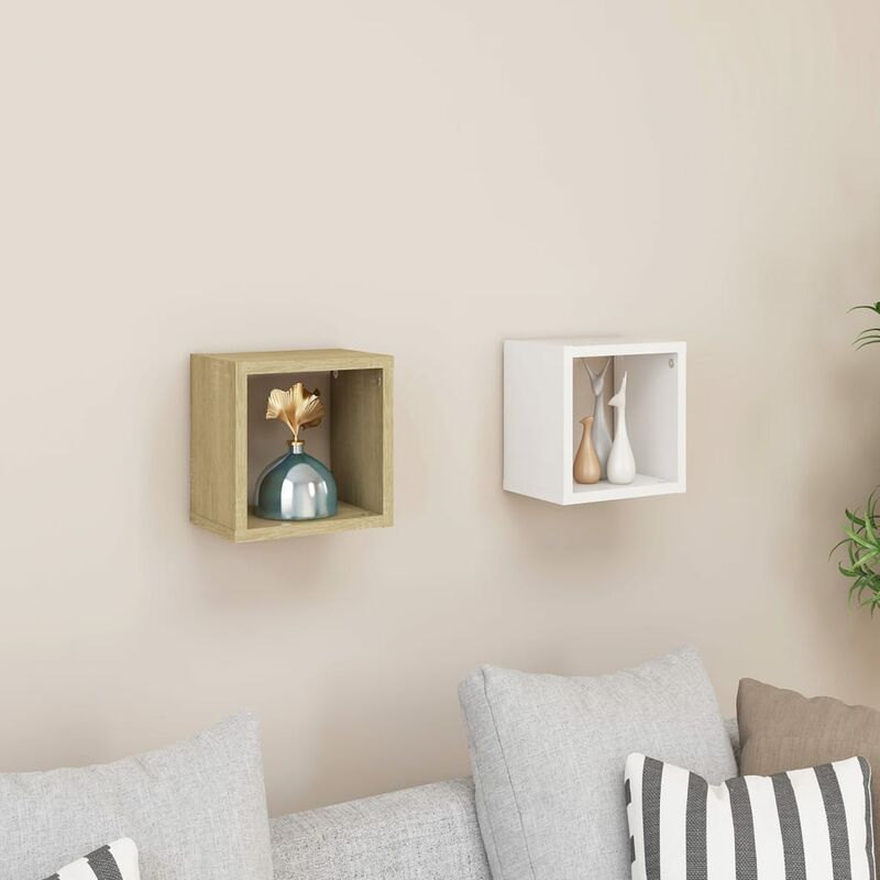 

Estantes de cubo de pared 2 uds blanco roble 22x15x22 cm - Beige - Youthup