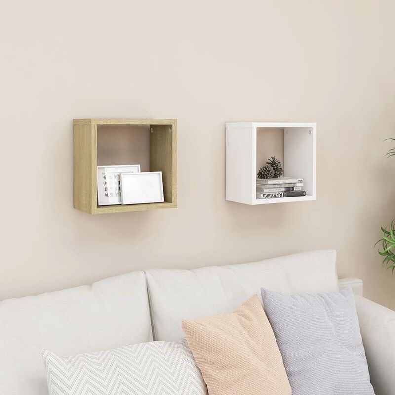 

Estantes de cubo de pared 2 uds blanco roble 26x15x26 cm - Beige - Youthup