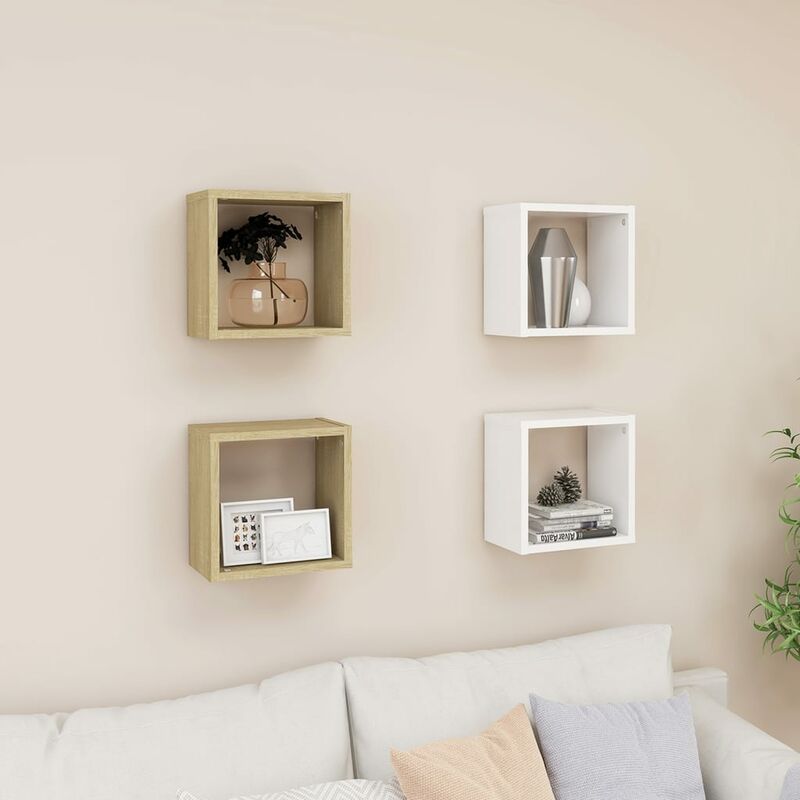 

YOUTHUP Estantes de cubo de pared 4 uds blanco roble 26x15x26 cm - Beige