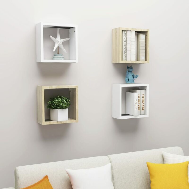 

Estantes de cubo de pared 4 uds blanco roble 30x15x30 cm - Beige - Youthup