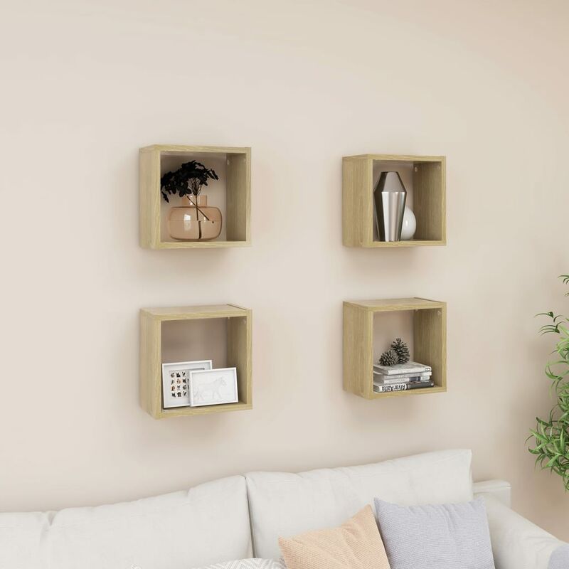 

YOUTHUP Estantes de cubo de pared 4 uds color roble 26x15x26 cm - Marrón