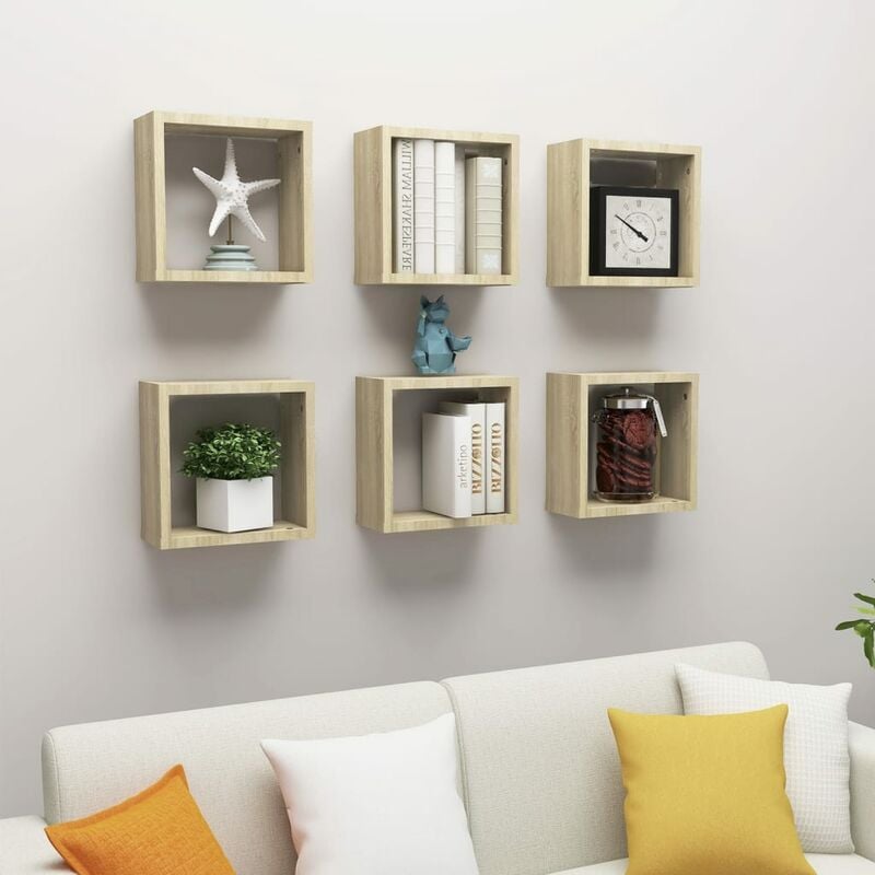 

Estantes de cubo de pared 6 uds roble 30x15x30 cm - Marrón - Youthup