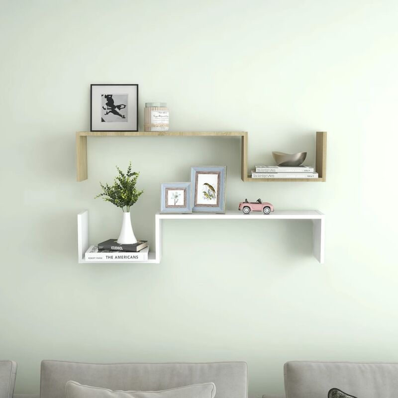 

Estantes de pared 2 uds aglomerado blanco y roble 100x15x20 cm - Beige - Youthup