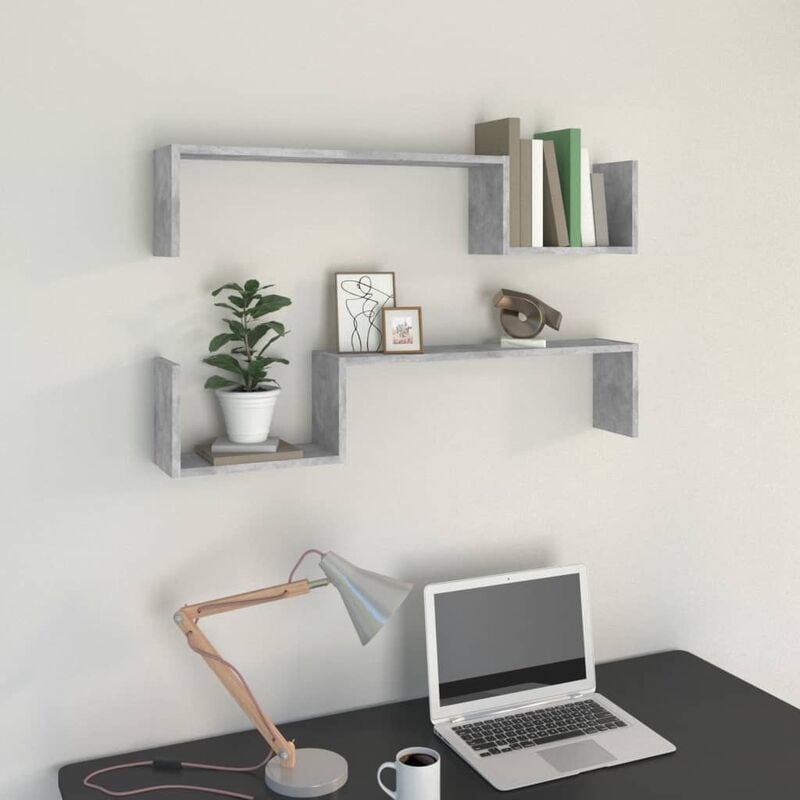 

Estantes de pared 2 uds aglomerado gris hormigón 100x15x20 cm - Gris - Youthup