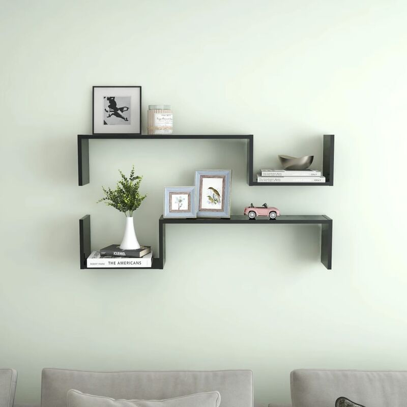 

Estantes de pared 2 uds aglomerado negro brillante 100x15x20 cm - Negro - Youthup