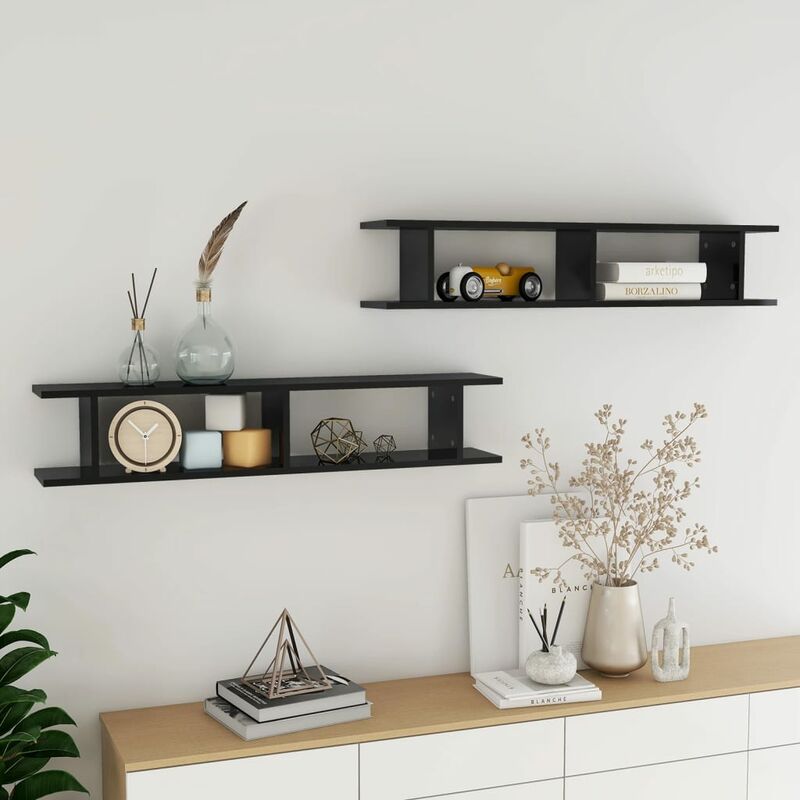 

Estantes de pared 2 uds aglomerado negro brillante 105x18x20 cm - Negro - Youthup