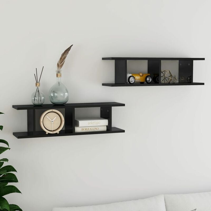 

Estantes de pared 2 uds aglomerado negro brillante 78x18x20 cm - Negro - Youthup