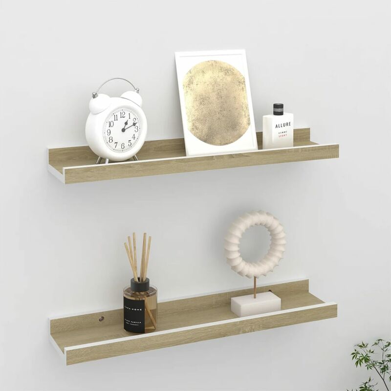 

Estantes de pared 2 unidades blanco y roble Sonoma 40x9x3 cm - Beige - Youthup