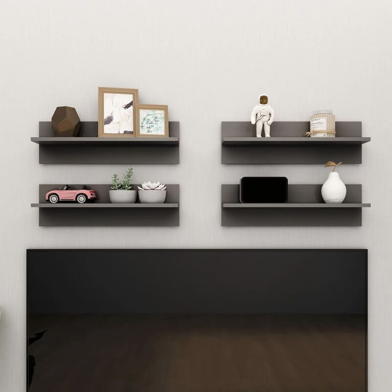 

Estantes de pared 4 uds aglomerado gris brillante 60x11,5x18 cm - Gris - Youthup
