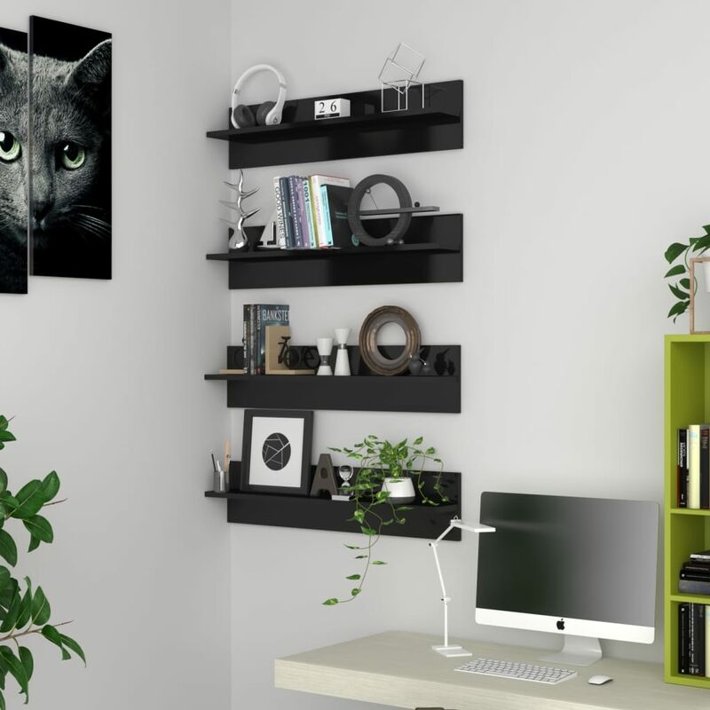 

Estantes de pared 4 uds aglomerado nedro brillante 80x11,5x18 cm - Negro - Youthup