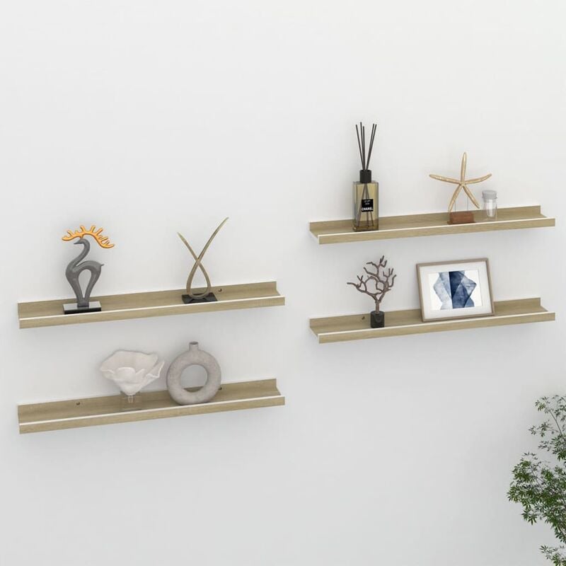 

Estantes de pared 4 unidades blanco y roble Sonoma 60x9x3 cm - Beige - Youthup