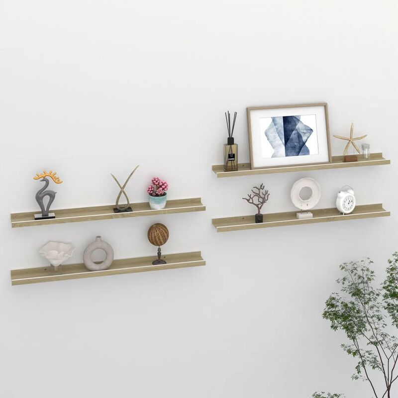 

Estantes de pared 4 unidades blanco y roble Sonoma 80x9x3 cm - Beige - Youthup