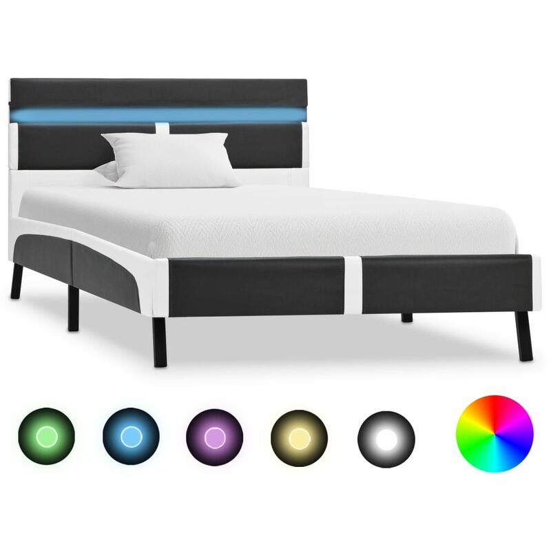 

Estructura de cama con LED cuero sintético gris 90x200 cm - Gris - Youthup