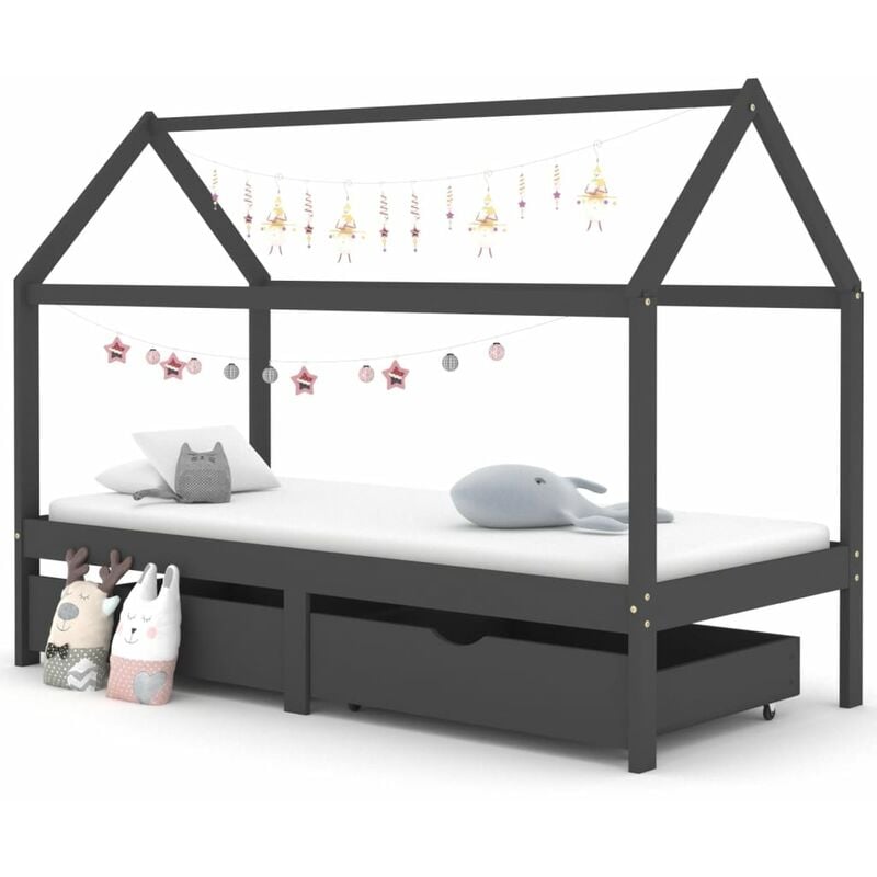 

YOUTHUP Estructura de cama infantil y cajones madera pino gris 90x200cm - Gris