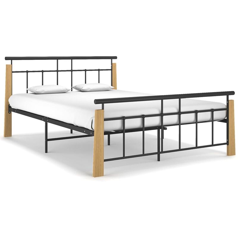 

Estructura de cama madera maciza de roble metal 140x200 cm - Negro - Youthup