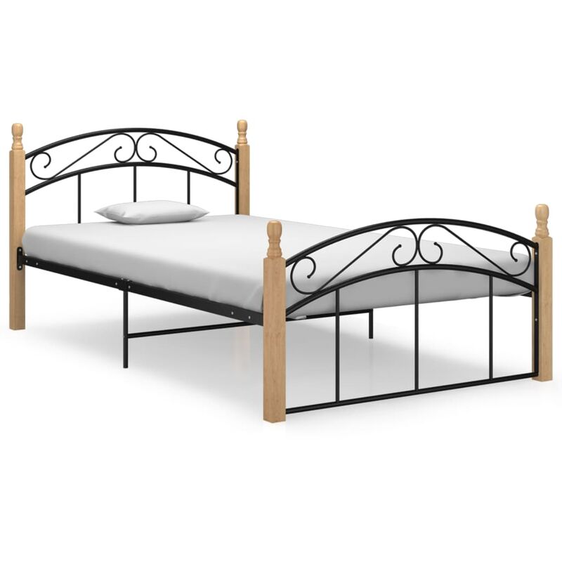 

YOUTHUP Estructura de cama madera maciza de roble metal negro 120x200 cm - Negro