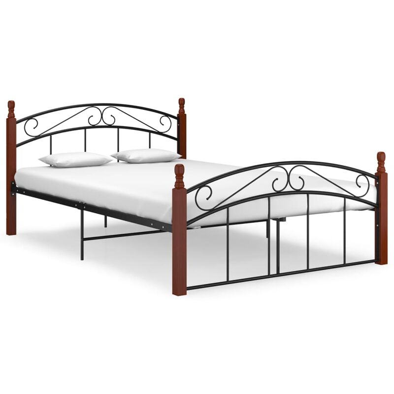 

Estructura de cama madera maciza de roble metal negro 140x200 cm - Negro - Youthup