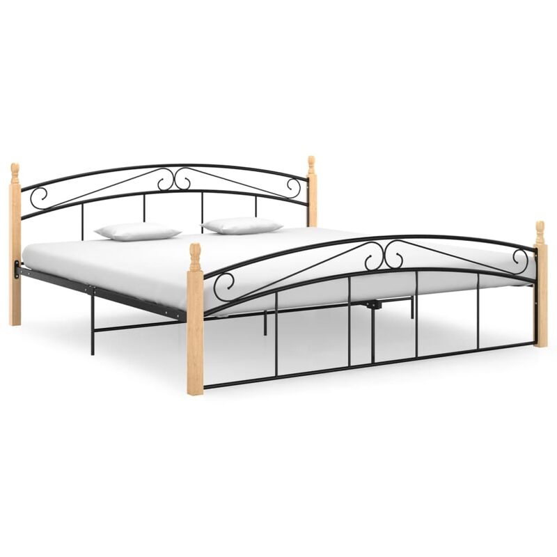 

YOUTHUP Estructura de cama madera maciza de roble metal negro 180x200 cm - Negro
