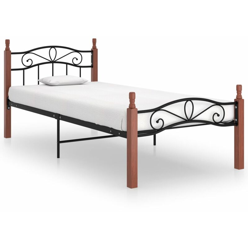 

Estructura de cama madera maciza de roble metal negro 90x200 cm - Negro - Youthup