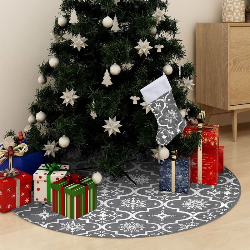 

Falda del árbol de Navidad de lujo con calcetín tela gris 150cm - Gris - Youthup