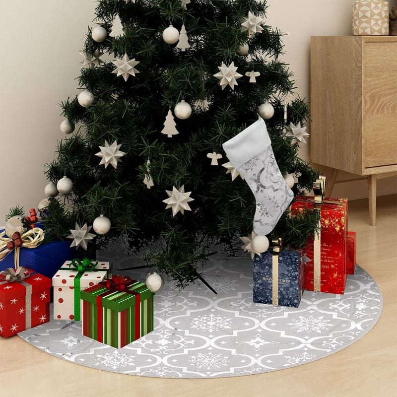 

Falda del árbol de Navidad de lujo y calcetín tela blanco 122cm - Blanco - Youthup