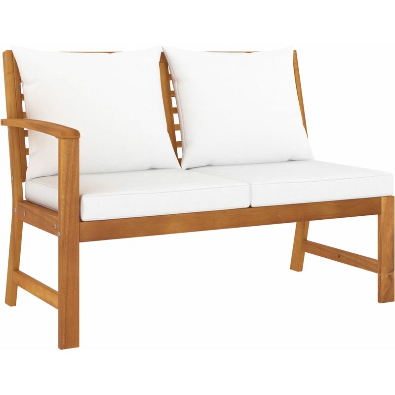 Gartenbank 114,5 cm mit Cremewei?en Kissen Massivholz Akazie - Creme - Youthup