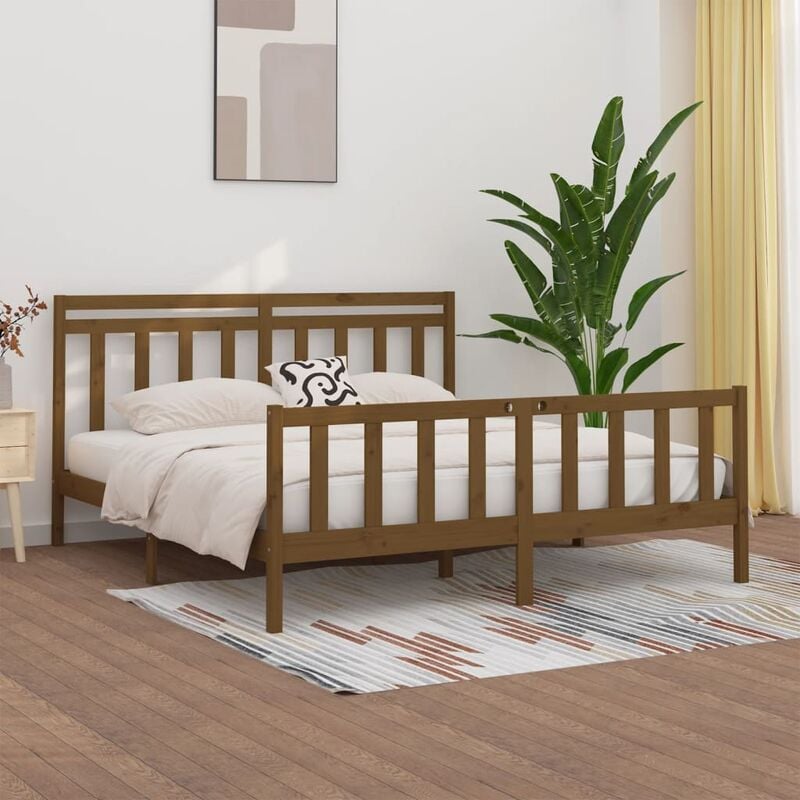 Jinlefu - Letto adulto, Giroletto, Letto matrimonial Miele in Legno Massello di Pino 200x200 cm vidaXL