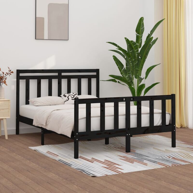 Jinlefu - Letto adulto, Giroletto, Letto matrimonial Nero in Legno Massello di Pino 120x200 cm vidaXL