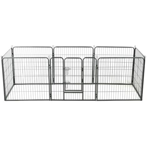 YOUTHUP Hunde-Laufgitter 8 Paneele Stahl 80 x 80 cm Schwarz - Schwarz