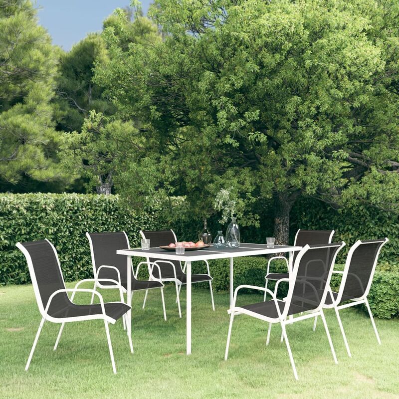 

YOUTHUP Juego de comedor de jardín 7 piezas de acero negro - Negro