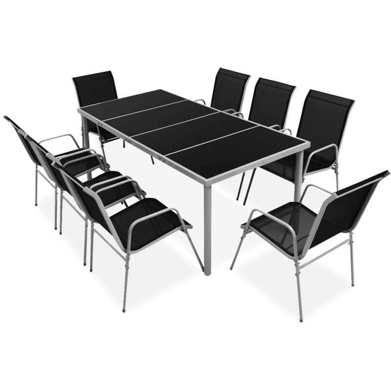 

YOUTHUP Juego de comedor de jardín 9 piezas de acero negro - Negro