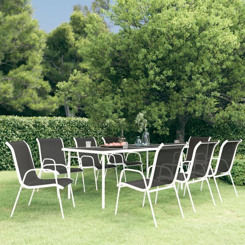 

YOUTHUP Juego de comedor de jardín 9 piezas de acero negro - Negro