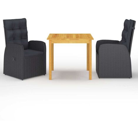YOUTHUP Juego de comedor para jardín 3 piezas negro