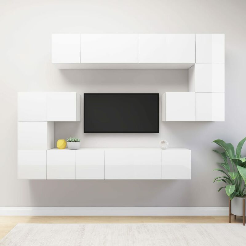 

Juego de mueble para TV de 10 piezas aglomerado blanco - Blanco - Youthup