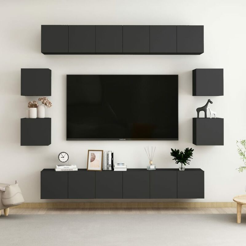 

Juego de mueble para TV de 10 piezas aglomerado negro - Negro - Youthup