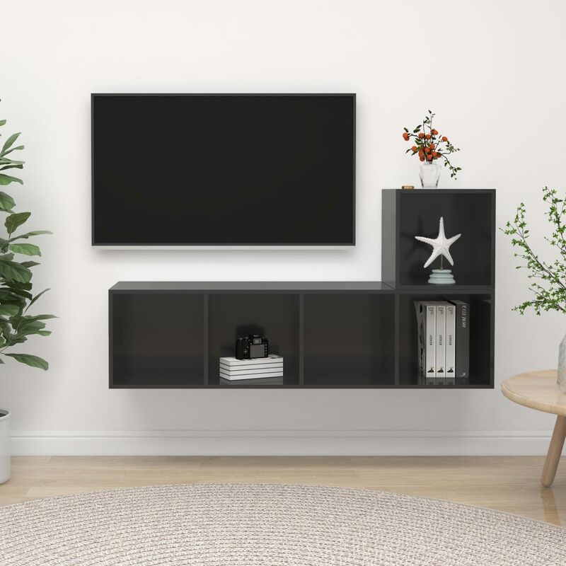

Juego de mueble para TV de 2 piezas aglomerado gris brillante - Gris - Youthup