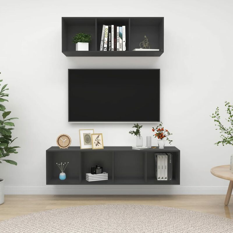 

Juego de mueble para TV de 2 piezas aglomerado gris - Gris - Youthup