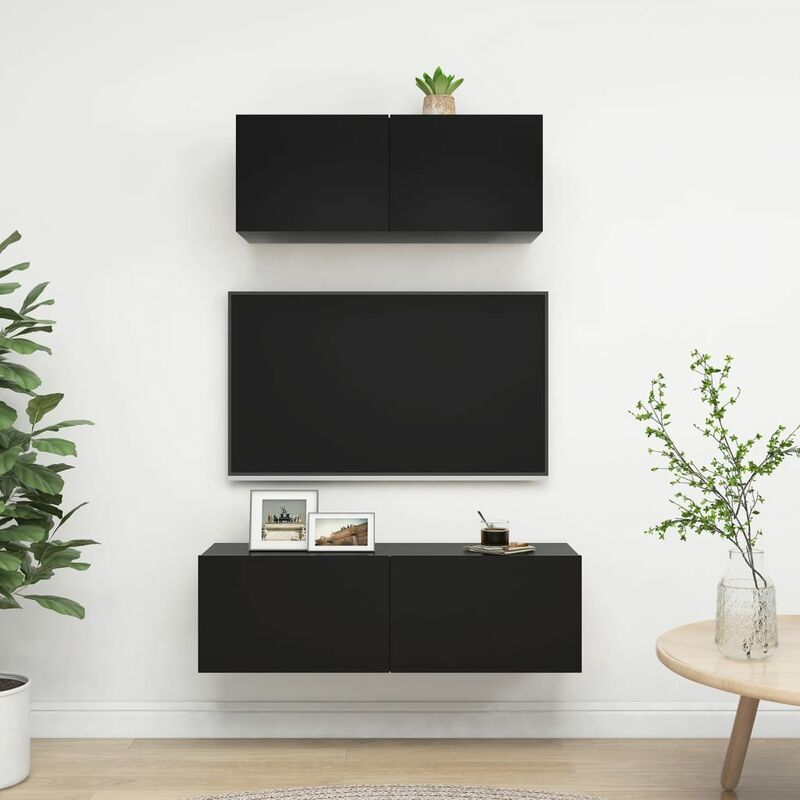 

Juego de mueble para TV de 2 piezas aglomerado negro - Negro - Youthup
