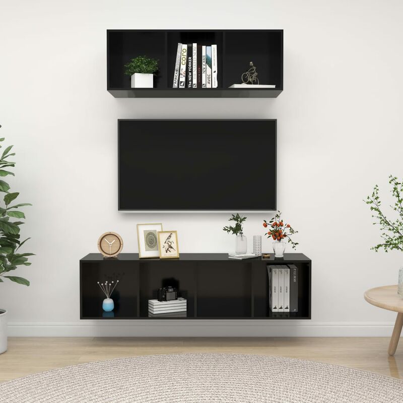 

Juego de mueble para TV de 2 piezas aglomerado negro brillante - Negro - Youthup