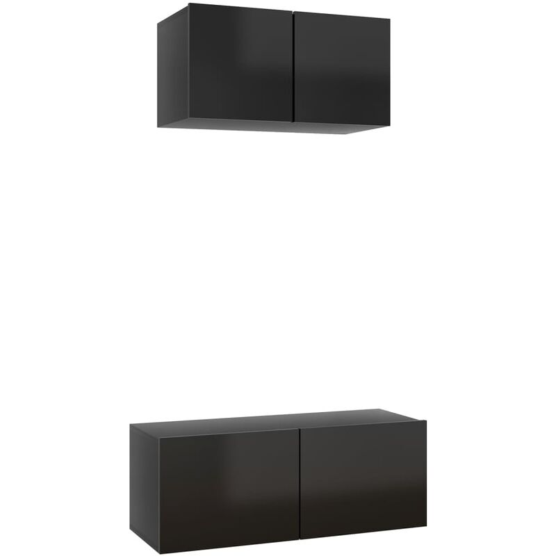 

Juego de mueble para TV de 2 piezas aglomerado negro brillante - Negro - Youthup