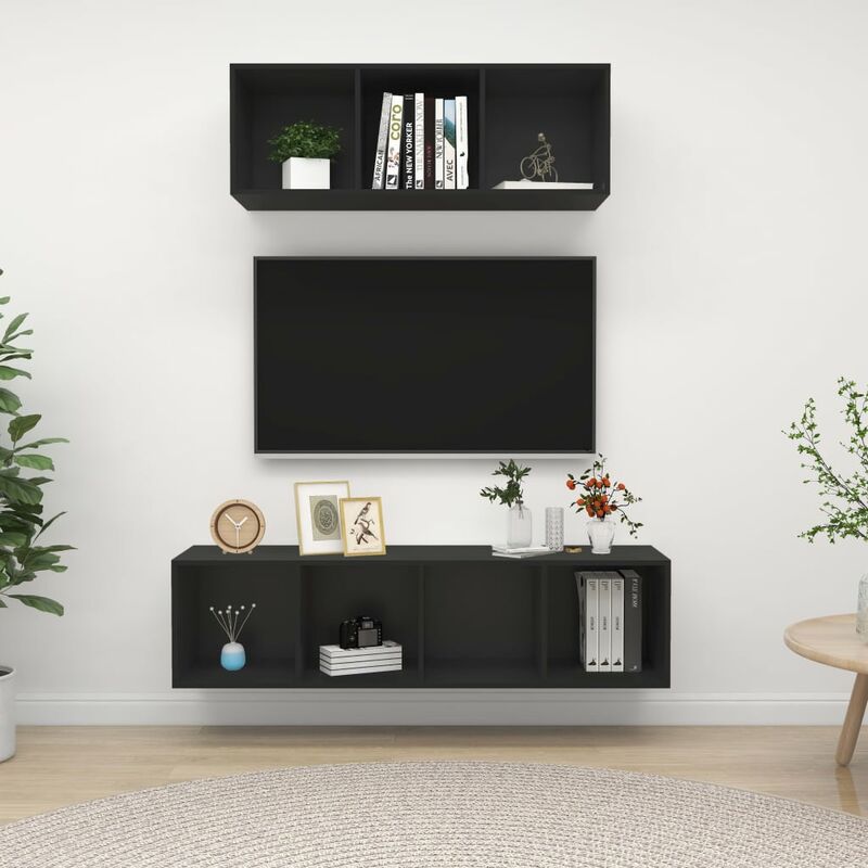 

Juego de mueble para TV de 2 piezas aglomerado negro - Negro - Youthup