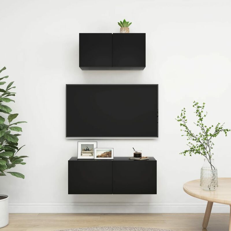 

Juego de mueble para TV de 2 piezas aglomerado negro - Negro - Youthup